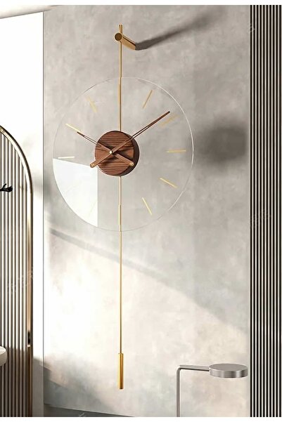 AGA KONSEPT Primera Glazing Gold Time 40 Ceviz Göbek, Modern Metal Ve Cam Tasarım Duvar Saati