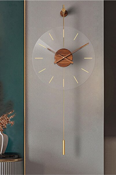 AGA KONSEPT Primera Glazing Gold Time 40 Ceviz Göbek, Modern Metal Ve Cam Tasarım Duvar Saati