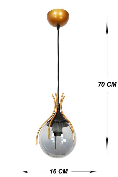 VENON Azur Single Gold Black Chandelier - Lighting, Smoked Glop Glass