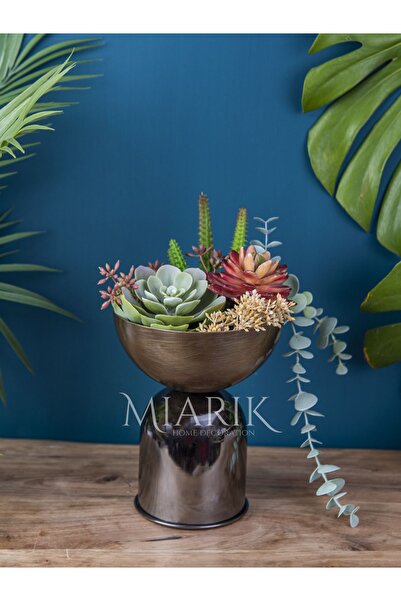MIARIK DESIGN & DEKORASYON Dekoratif Eskitme Vazo Saksı Kase Küçük Boy