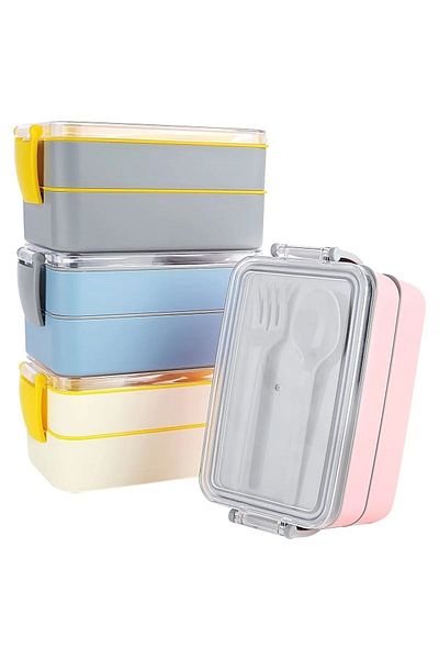 Buffer ®   900 ml Capacity 2 Compartments Durable Feeding Bowl - with Fork and Spoon