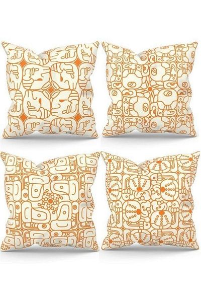 OGİ SHOP Husă lavabilă cu model geometric boem portocaliu imprimat digital -k-5014