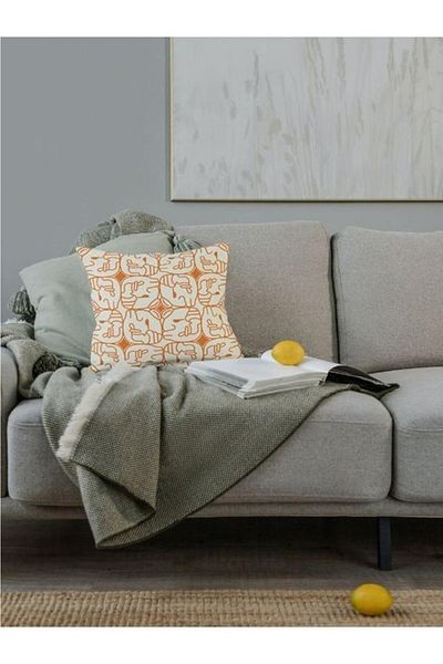 OGİ SHOP Husă lavabilă cu model geometric boem portocaliu imprimat digital -k-5014