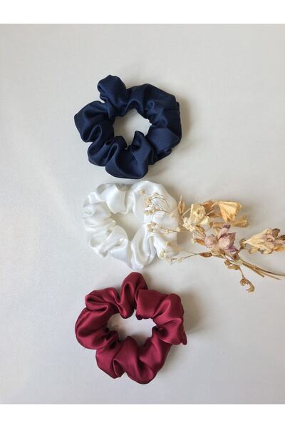 AslyAccessory مجموعة مشابك شعر مطاطية من الساتان مكونة من 3 قطع للسيدات