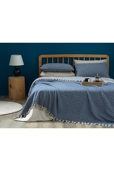 English Home Check Lines Υφαντό Σετ Κρεβατιού Μονό 160x240 εκ. Μπλε Navy