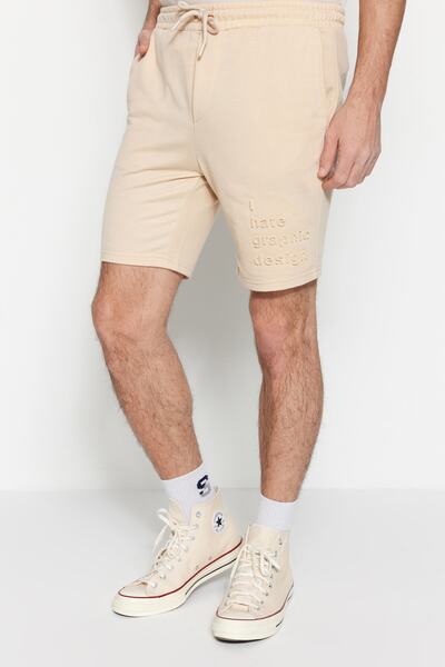 Trendyol Collection Beige Herren Shorts aus Baumwolle mit normaler Schnittfüh...