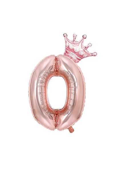 Patladı Gitti 0 Rose Gold Number And King Crown Foil Balloon Birthday Party Celebration Set