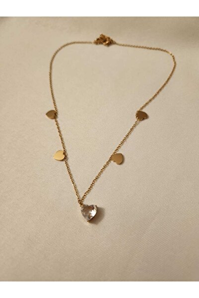 Nutly Accessories Gold Renk Beyaz Kalp Çelik Kolye
