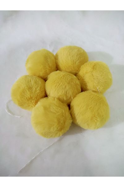 damlakids 12 Pieces 7 Cm Rabbit Fur Furry Pompom Pom/pom Keychain Beanie Hat Slippers Car Ornament Yellow