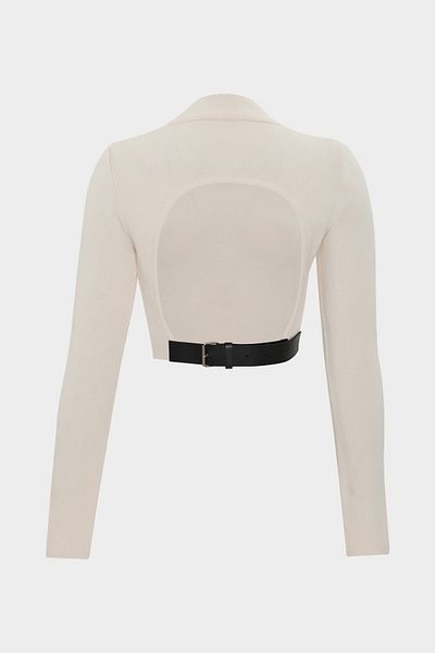 Açelya Okcu Half Fisherman Cut Out Back Belt Detailed Knitwear Sweater