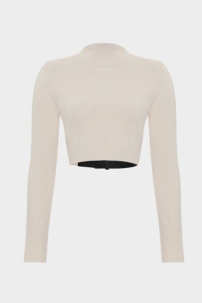 Açelya Okcu Half Fisherman Cut Out Back Belt Detailed Knitwear Sweater