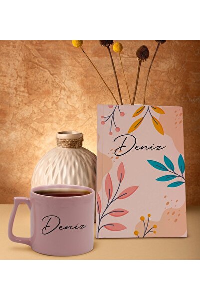 Bk Gift Kişiye Özel Isimli Pembe Sert Kapaklı Defter Ve Middle Kupa Seti, Ark...