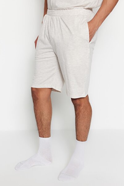 Trendyol Collection Bézs Regular Fit inggalléros pizsama szett és rövidnadrág - THMSS21PT0446