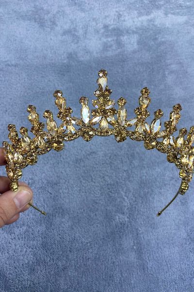 Hobigram Henna și coroană de mireasă Honey Color Cooper Shuttle Stone – Coroană, piatră de cristal, model elegant, coroană de mireasă – Coroană –