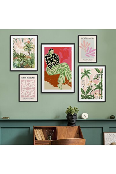 HOMEPACK Siyah Lamine Çerçeveli 5'li Tablo Seti Beşli-012