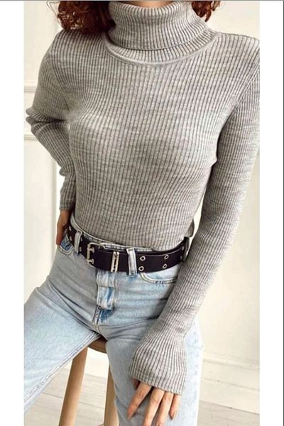 CATSPY Unisex Gray Cotton Turtleneck Camisole Slimfit Turtleneck Sweater
