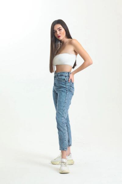 MAKRAS EXCLUSIVE Monera Rosa Yüksek Bel Mom Jeans Dar Paça Kot Pantolon