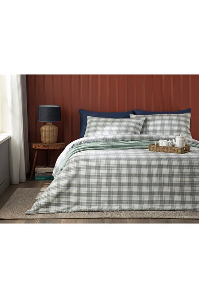 English Home Cozy Plaid Winter Soft Çift Kişilik Nevresim Takımı 200x220 Cm Gri