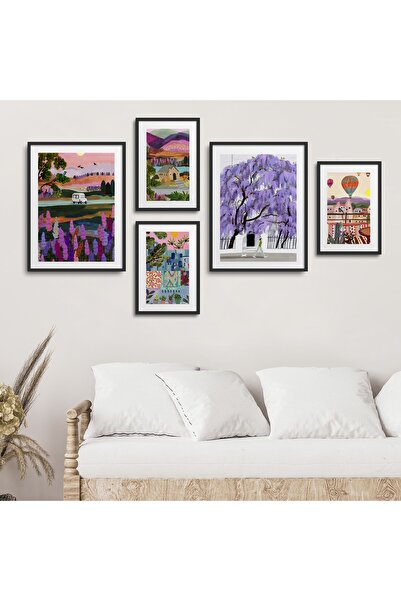 HOMEPACK Set de pictură din 5 piese cu cadru laminat negru Five-003