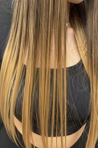 TAKIŞTIR Ανθεκτικό στη θερμότητα Half Moon Hair Snap / ίσιο / καφέ κίτρινο Ombre / 70cm / 140gr (ht4t27 # )