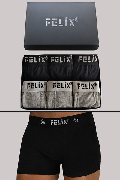 DeeAn Felix Men's Black Gray 6-Piece Box Boxer Flat Lycra Combed Cotton