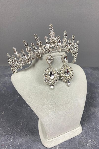 FdayAksesuar Αξεσουάρ Νυφικού Στέμματος, Ασημένιο Σετ Στέμμα Νύφης και Σκουλα...