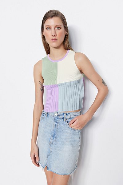 Trendyol Collection Πλεκτό Μπλούζα Lilac Crop Color Blocked TWOSS22BZ1003