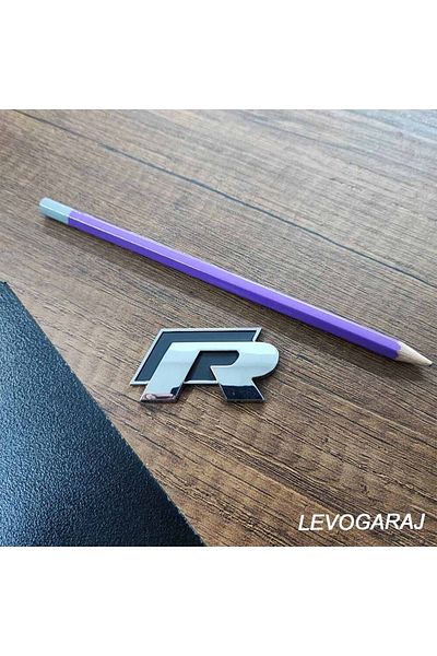 ÇAMKIRAN Black R Logo Metal 3d Emblem Compatible For Wolkswagen 2.8cm X 5.4cm