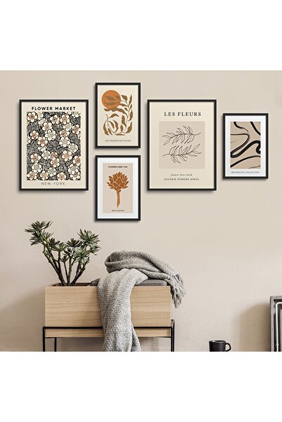 HOMEPACK Siyah Lamine Çerçeveli 5'li Tablo Seti Beşli-033