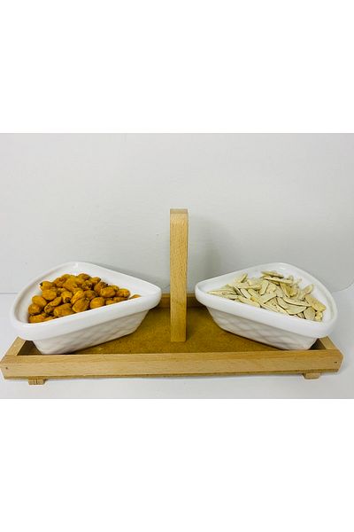 Kütahya Pazar 2-Piece Ceramic Catering Sauce Bowl Snack Bowl with Wooden Stand