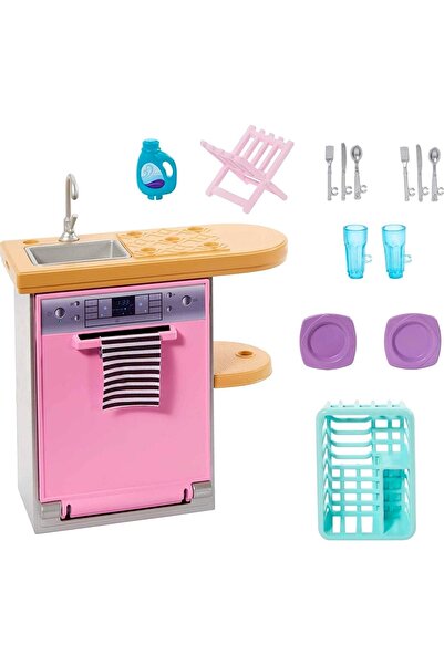 Barbie Bulaşık Makinesi Mobilyaları Ve Aksesuar Paketi Hjv32-hjv34