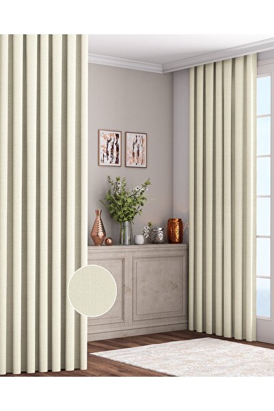 Altındaş Tekstil Keten Fon Perde Ekstrafor Büzgülü (PİLESİZ) Tek Kanat Kemik ...