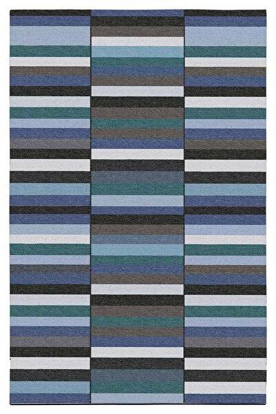 Rugs Modern Halı Mira 934 Navy Blue Gray Striped Geometric Patterned Multi-Co...
