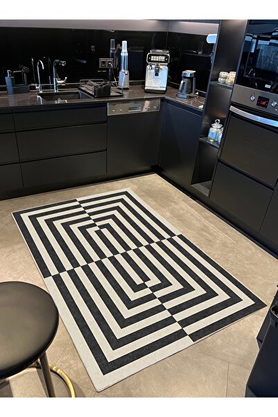 Rugs Modern Halı Mira 989 Çizgili Modern Siyah Beyaz Dokuma Taban Halı