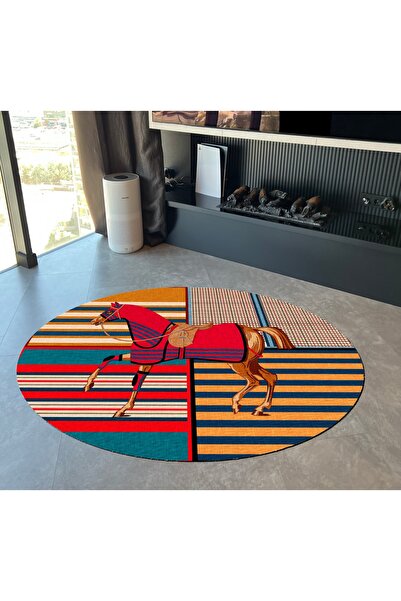 Rugs Modern Halı Mira 894 Oval At Ve Binicilik Temalı Dokuma Taban Halı