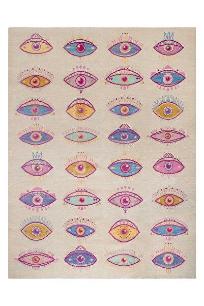 Rugs Modern Halı Mira 1051 Bej Nazar Dikdörtgen Pembe Göz Temalı Dokuma Taban...