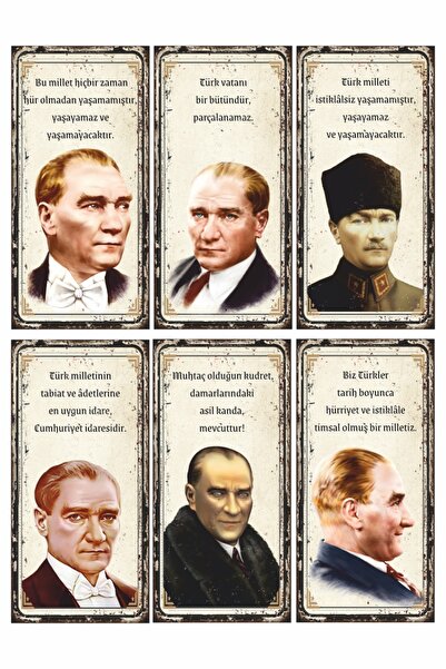 Hayat Poster Σετ 6 Μίνι Ρετρό Ξύλινες Αφίσες - Mustafa Kemal Atatürk