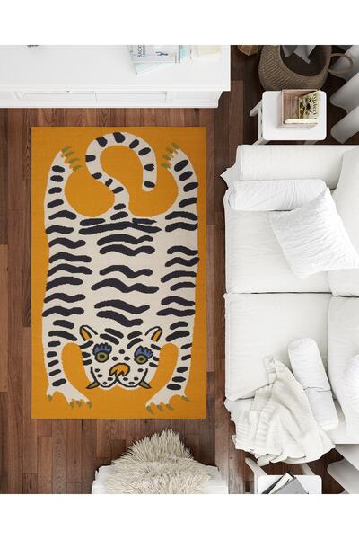 Rugs Modern Halı Mira 1137 Turuncu Kaplan Figürlü Dokuma Taban Halı