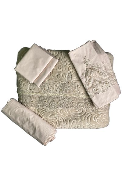 İnan Home French Laced Cappuccino Blanket - Modern Bedspread Set