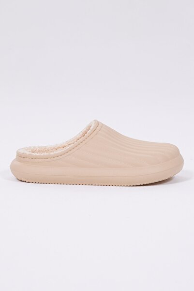 Tonny Black Women's Beige Comfortable Fit Closed Front Wool Inside Winter Eva House Slippers