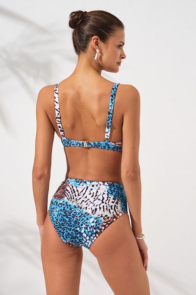 Pierre Cardin Blue Leopard Underwire Covered Gatherer Bikini Σετ με ρυθμιζόμενο λουράκι ψηλόμεσο κομψό