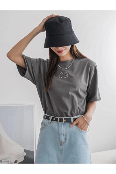 MOONBULL Голяма тениска с принт на опушен пингвин