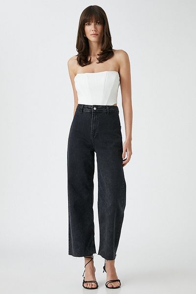 Koton Women's Wide Short Leg Jeans Comfortable Cut - Sandra Jean 3sal40208md