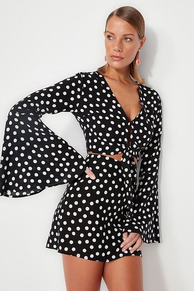 Trendyol Collection Polka Dot Woven Tied Blouse Skirt Set TBESS23AU00094