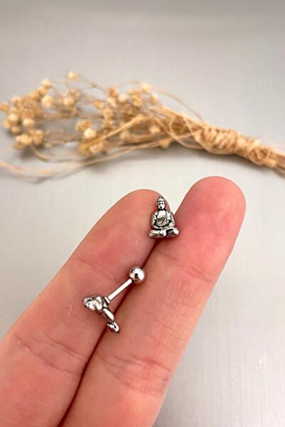 Jaida Moda Unisex Gümüş Cerrahi Çelik Buda Figür Helix Kıkırdak Piercing