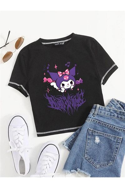 Touz Black Crop - Kuromi Printed Backstitch