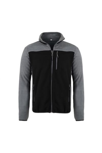 Aka Tam Fermuarlı Siyah/gri 3 Cepli Erkek Polar Mont Standart Kalıp