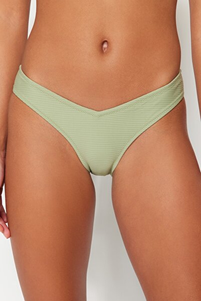 Trendyol Collection Χακί υφή V-Cut Μπικίνι κάτω TBESS21BA0138
