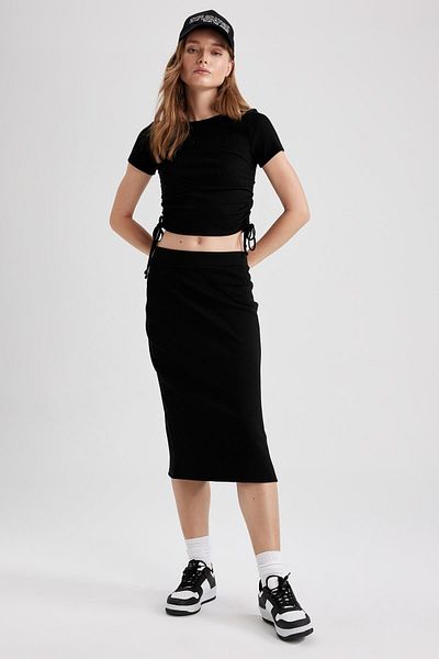 DeFacto Fustă midi slim-fit cu crestătură cu nervuri