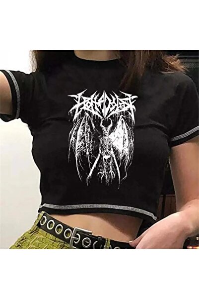 Gofeel Γυναικείο μπλουζάκι με φτερωτό σχέδιο σκελετού, γοτθικό, μαύρο χρώμα, ...